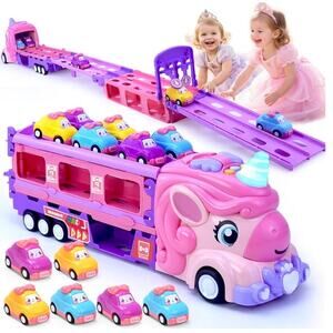 Pink Unicorn Car Carrier Playset for Kids
